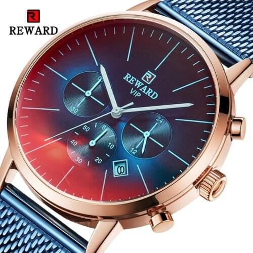 Reward 2020 Fashion Watch Men Top Brand Luxury Chronograph Sport Mens 24 Hour Watch Iridescent Crystal Glass Waterproof Watch