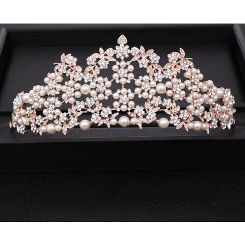 Luxuriou Crystal lmitation Pearl Gold Wedding Tiara Bridal Crown Head Jewelry Prom Queen Headpiece Wedding Hair Accessories