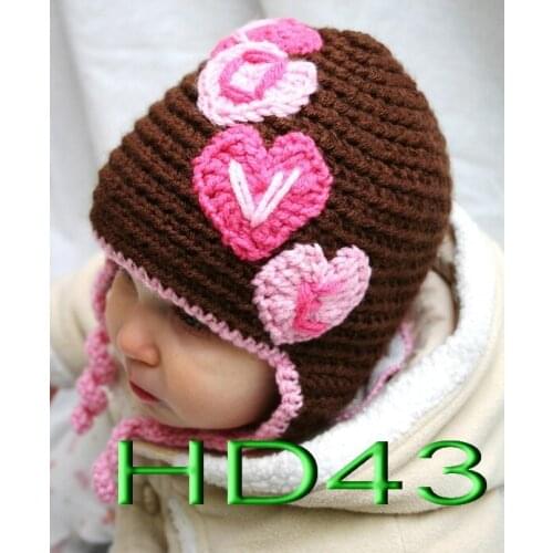 Free shipping,Childrens Earflap hat , handmade crochet baby hat , Girl brown letters hat Beanie 100% cotton