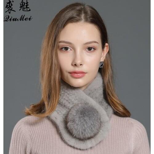 Real Mink Fur Scarf Women Cute Fox Ball Fur Scarf Ring Mink 2020 New Warm Knitted Hand Made Female Muffler Scarves Genuine Fur
