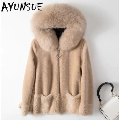 AYUNSUE Winter Sheep Shearing Fox Fur Coat Female Wool Jacket Korean Thick Womens Fur Coats Elegant Women Clothes 2020 SFL1842
