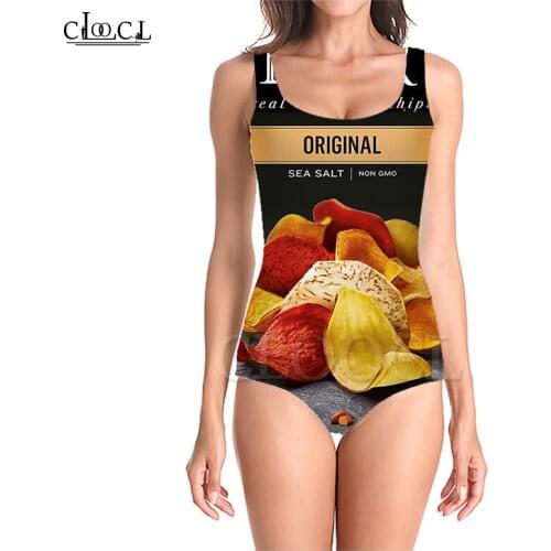 CLOOCL Summer New Delicious Potato Chips Food 3D Print One-piece Swimwear Women Swimming Bathing Suit Sleeveless Sexy Swimsuit