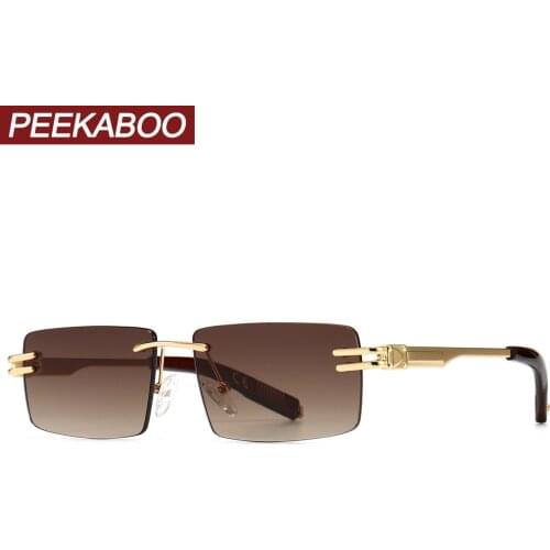 Peekaboo retro rectangular sunglasses rimless male gold metal female square sun glasses men no frame 2021 uv400 hot-selling