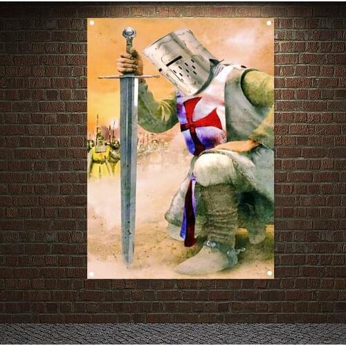 Ancient Military Posters Tapestry Templar Knight Banners Print Art Crusader Flags Canvas Painting Wall Hanging Home Decoration 5