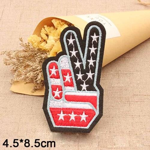 US Style Victory Gesture Iron on Punk Novelty Embroidered Clothes Patch For Clothing Boys Man Girl Punk Patch