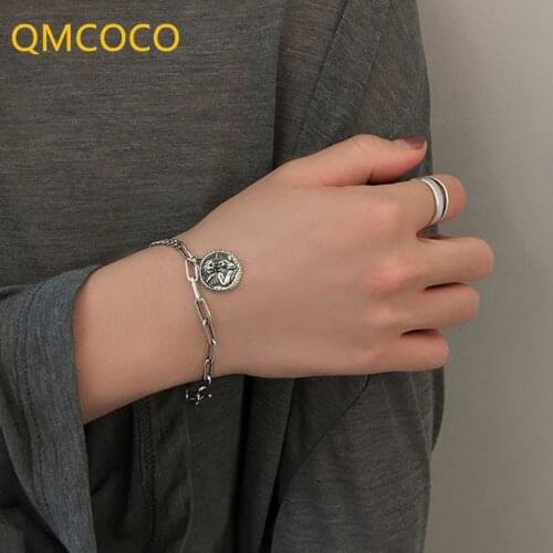 QMCOCO 925 Silver Geometry Image Vintage Female Bracelet INS Classic Design OT Clasp Contracted Birthday Party Gift For Couple