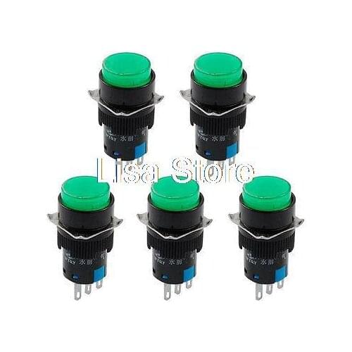 Green Round Cap Momentary 1NO 1NC Panel Push Button Switch AC 250V 5A