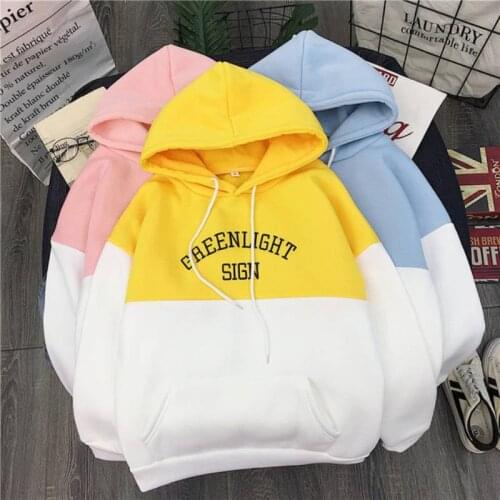 Hoodies Women Hooded 2020 Spring Thicker Plus Velvet Letter Printed Patchwork Leisure Sweatshirts Womens Korean Style Pullovers