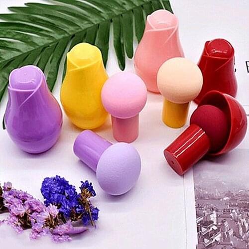 1pc Make Up Sponge Portable Colorful Mushroom Head Dry & Wet Dual Purpose Powder Puff Clear with Floral Cosmetic Package T0297
