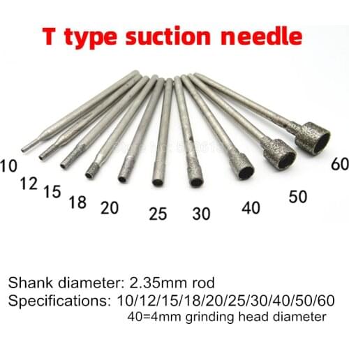 1Pcs 2.35mm Shank T Type Suction Needle Diamond Concave Grinding Point Bits Drill Head Emery Eye-absorbing Carving Core Bit Hole