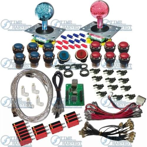 2 player USB to Jamma with Illuminated Joystick kit/Arcade parts Bundle kits with chrome to Build Up Arcade Machine By Yourself