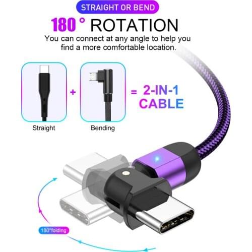 3A Nylon Mobile Phone Charging Cables For Samsung Fast Charge 180 Degree Rotating Transmission Data Cable Mobile Phone Cable