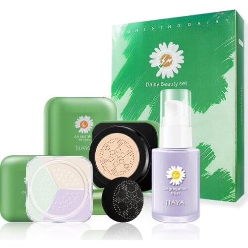 4 Pcs/set Beauty Make Up Primer Base Kit Oil Control Brighten Concealer BB&CC Cream Face Loose Finishing Powder Mushroom Puff