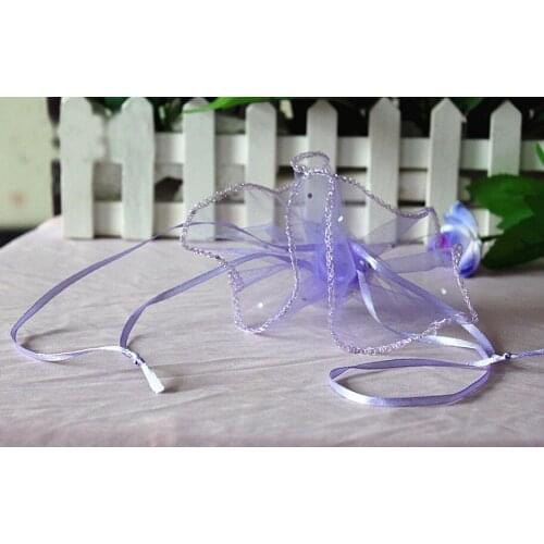 50pcs diameter 35cm purple Round Sachet Organza Bag Drawstring jewelry packaging bags for Wedding/gift/food/candy/Christmas