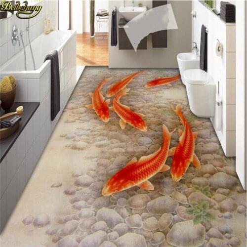 Beibehang Custom Photo Wallpaper Floor Painting Glossy Carp Creek 3D Self Adhesive PVC Floor Painting