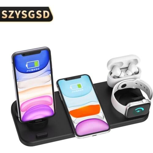 10W Qi Wireless Charger Dock Station 6 in 1 For Iphone Airpods Micro USB Type C Stand Fast Charging 3.0 For Apple Watch Charger