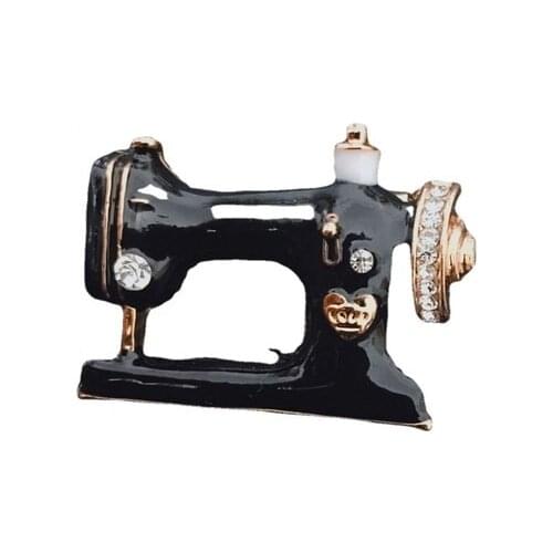 New Women Girls Sewing Machine Brooch Black Enamel Brooches Jewelry Hijab Pin for Collar Suit Scarf Decoration Accessories