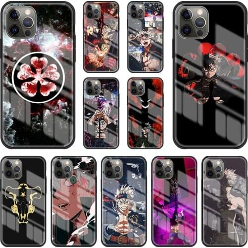 Tempered Glass Case For Apple iPhone 11 Pro Max 12 Mini XR 7 8 Plus SE 2020 X XS 6 6S Phone Cover Funda Black Clover Four Anime