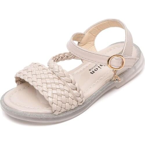 CUZULLAA Children Girls Hook & Loop Classic Weave Beach Sandals For Kids Non-slip Summer Shoes Size 26-36