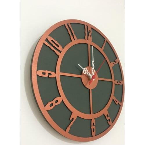 North Designed Mildew Green Copper Circle Decorative Wall Clock 30 Cm