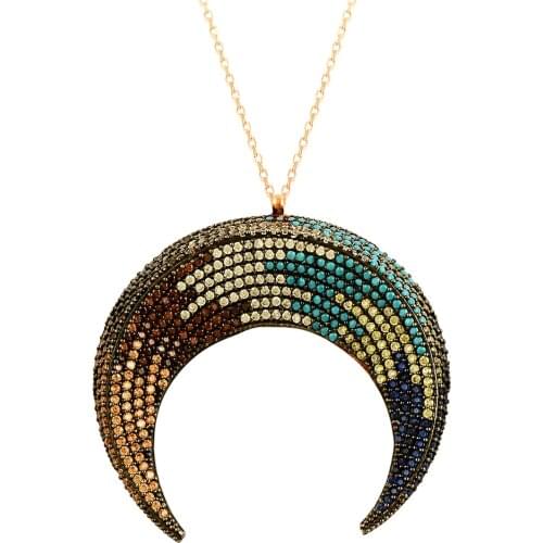 Art Design Women Necklace Silver Moon Necklace Statement Trendy Bohemian Fashion Rainbow Necklace Multicolor Necklace