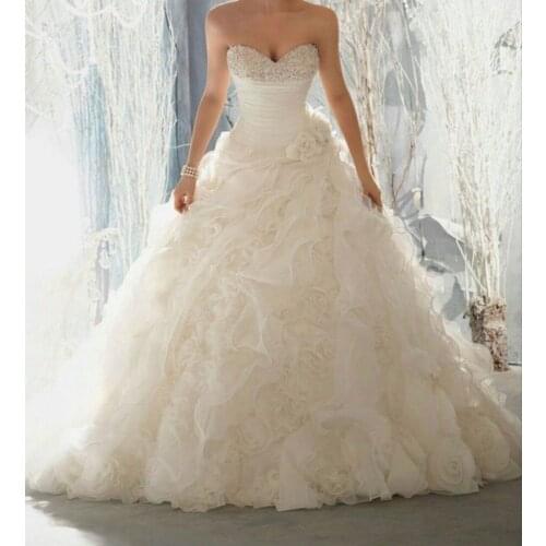 Elegant Design Sweetheart Beaded Sleeveless Ruffled Floral Wedding Bridal Dresses