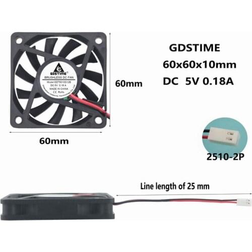 Gdstime 1 pcs DC 5V 6010 2510- 2Pin 6cm 60x60x10mm Motor Brushless Cooling Fan 60mm x 10mm PC Case VGA CPU Heatsink Cooler