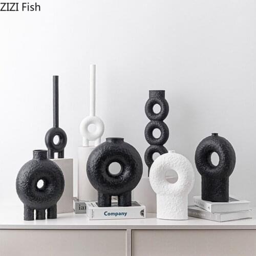Geometric Decor Ceramic Vase Round Flower Arrangement Living Room Decoration Simplicity Tabletop Vases Home Decoration Modern