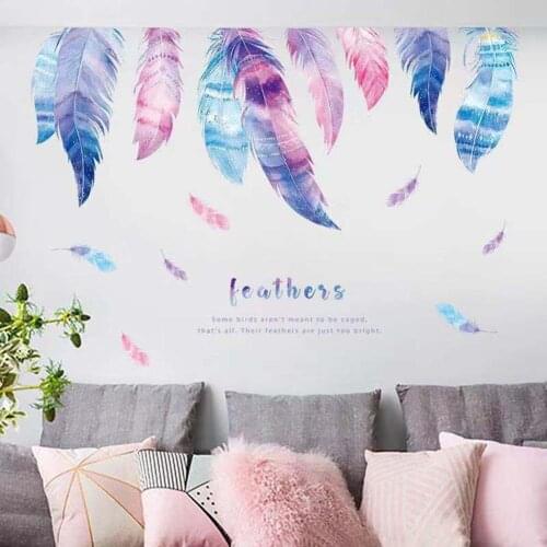 Colorful Feather Wall Sticker Home Self Adhesive Decal Living Room Bedroom Decor