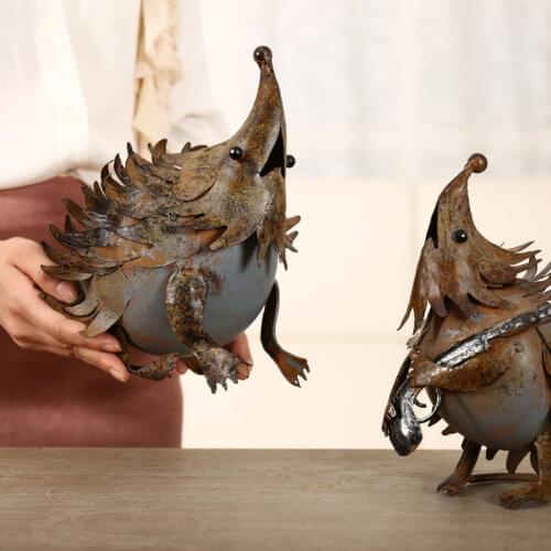CREATIVE RETRO ANIMAL ART SCULPTURE IRON HEDGEHOG OWL FIGURINE IRON CRAFT HOME DECORATION ACCESSORIES FOR LIVING ROOM R3810