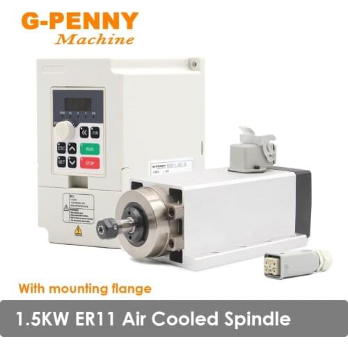 NEW Arrival 1.5KW ER11 Air Cooled Spindle Motor Square Spindle With mounting flange 4 PCS Ball Bearings & 1.5KW QL Inverter