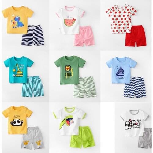 Summer Children Short Sleeve Shorts Set Cotton T-shirt Boys Girls Kids Clothing Wear Baby Clothing Summer 2021 2 Piece Wholesale