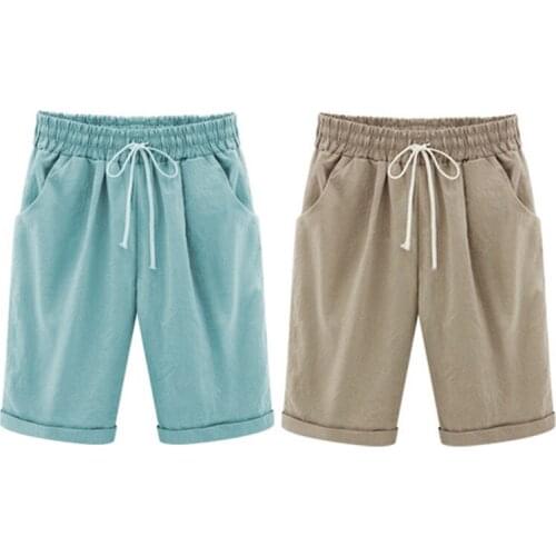 Plus Size 5Xl 6XL Summer Style Shorts Ladies Elastic Waist Solid Pleated Stretch Shorts Wmens Loose Casual Half Trousers