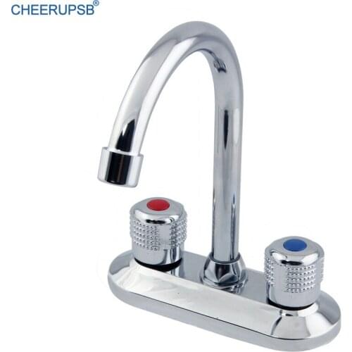 Basin Sink Copper Faucets Deck Mounted Dual Hole Handle Single Nozzle Tap Hot Cold Water Mixer Crane Modern Ceramic Spool Taps