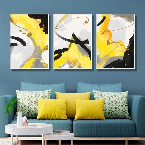 Minimalist Colorful Ink Abstract Yellow Gray Black Canvas Poster Prints Nordic Wall Art Painting Pictures For Living Home Decor