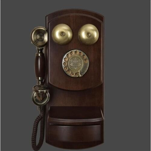 Fashion Solid wood vintage telephone wall-mounted old fashioned mechanical bell rotary dial antique phone