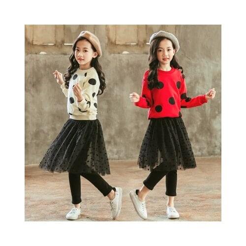 New medium and large childrens clothing girls baby spring and autumn version of the tide clothes net yarn dress pants two-piece