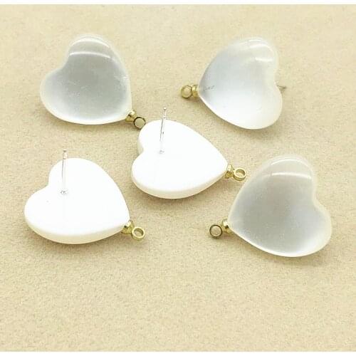 New arrival! 21x18mm 100pcs White Color Resin Heart Shape Ear Stud for Handmade Earring DIY Parts Jewelry Findings & Components