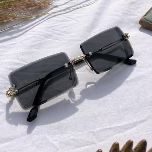 Square Rimless Sunglasses Women Trendy Small Shades Glasses Woman Summer style Square Sun Glasses For Female 2021 Oculos