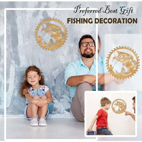 Stainless Steel Fishing Pendant Fathers Day Gift Wall Hanging for Bedroom Living Room Decor Dad Gifts for the Fisherman