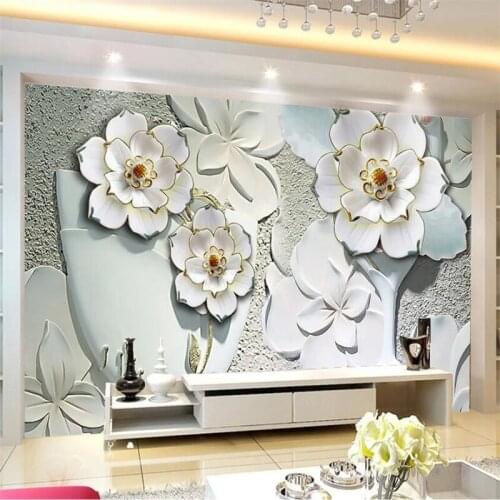Custom wallpaper 3d flower relief TV background wall flower jade carving living room bedroom decoration mural 3d papel de parede