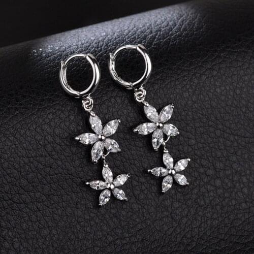 11.11 Sale Long Flower Dangle Earrings for Girls Fashion Nickel Free Plating Cubic Zircon Drop Earings Jewlery Party Bijoux Gift