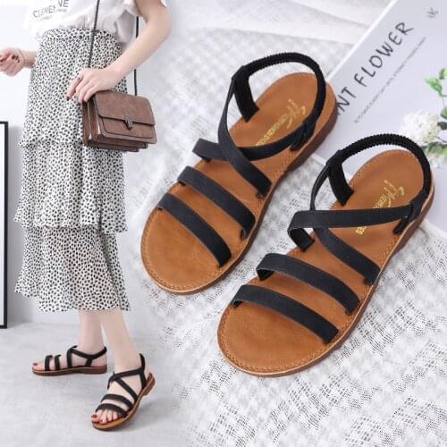 Comfortable non-slip sandals elastic cross sandals womens classic casual beach shoes lightweight sandals women 2021