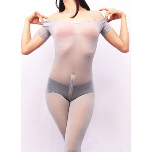 Sexy Ice Silk Short Sleeve Corset High Elastic Ice Silk Bodystocking Woman Fad Transparent Cosplay Bodynets Loungewear Nightwear