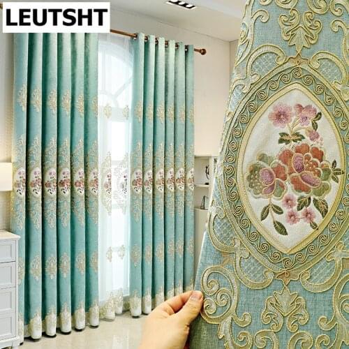 European Style Curtains for Living Dining Room Bedroom High-end Luxury Chenille Embroidered Curtains Window Curtain Bedroom