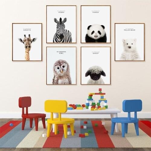 Nordic Animal Cute Elephant Lion Zebra Giraffe Panda Living Room Decorative Wall Art Painting Poster Art Decor Canvas Painting