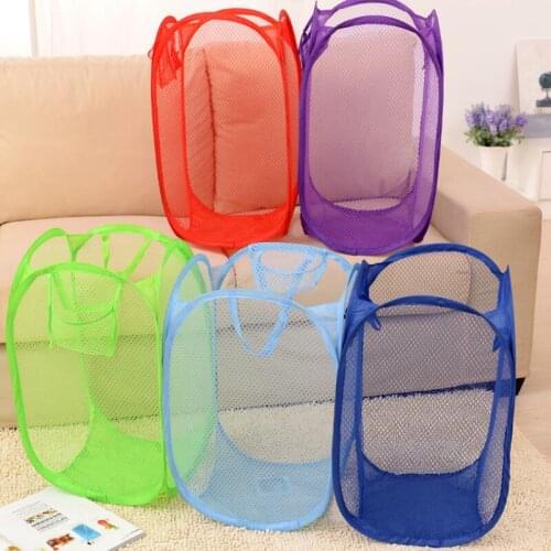Foldable Mesh Laundry Basket Clothes Storage Bag Pop Up Washing Clothes Laundry Basket Bin LX7619