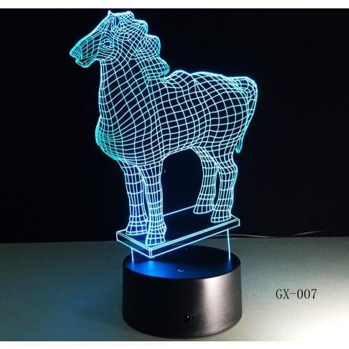 7 Colors Changing Fashion Animal Horse Head Led Nightlights 3D LED Desk Table Lamp Lamps Home Bedroom Party Decoration GX-007