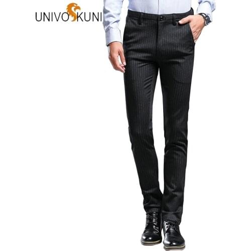 UNIVOS KUNI 2019 Autumn New Mens Slim Casual Stripe Pants Fashion Elasticity Business Black Trousers Male Brand Clothes J535