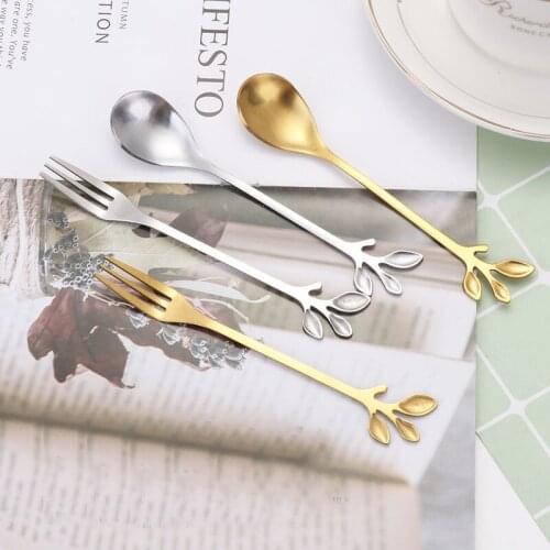 Creative Leaf fruit fork spoon Gold Salad Spoon Fork Salad Spoon Stainless Steel Cutlery Set Serving Spoon Set Unique Spoons b